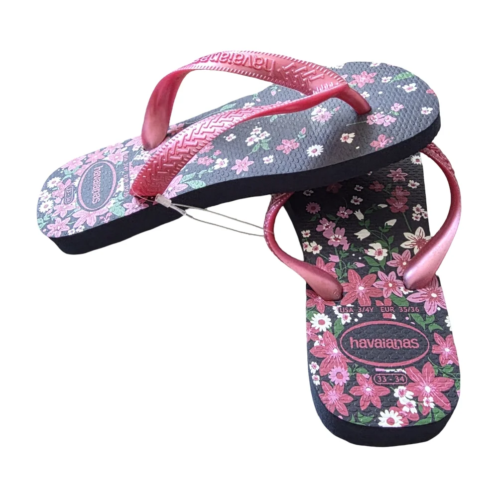 Havaianas Floral Flip Flops in Black and Pink - Picture 2 of 5
